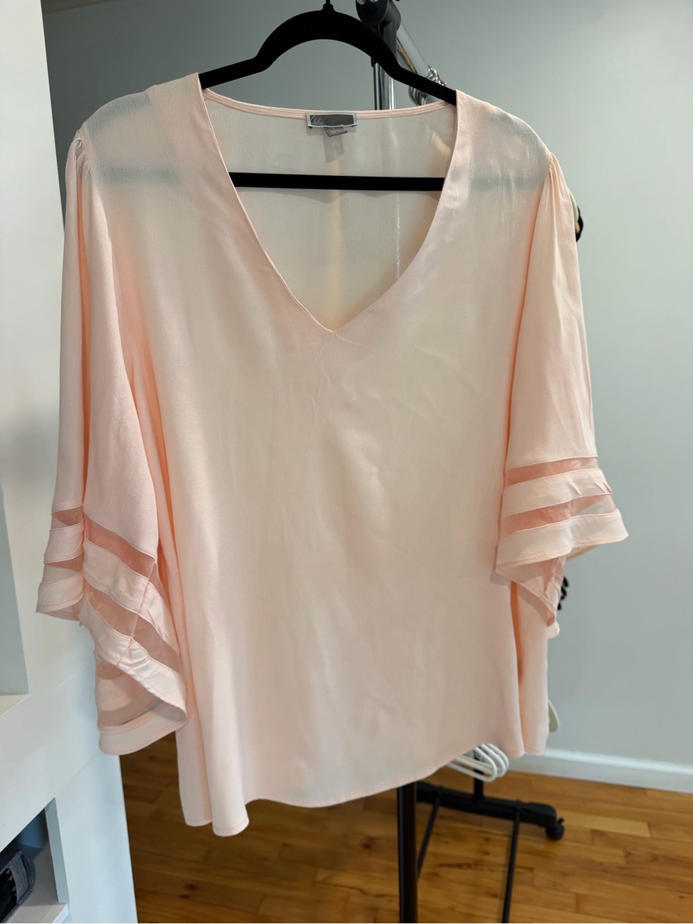 Chelsea28 Pale Pink V-Neck Flowy Blouse with Sleeve Detail
